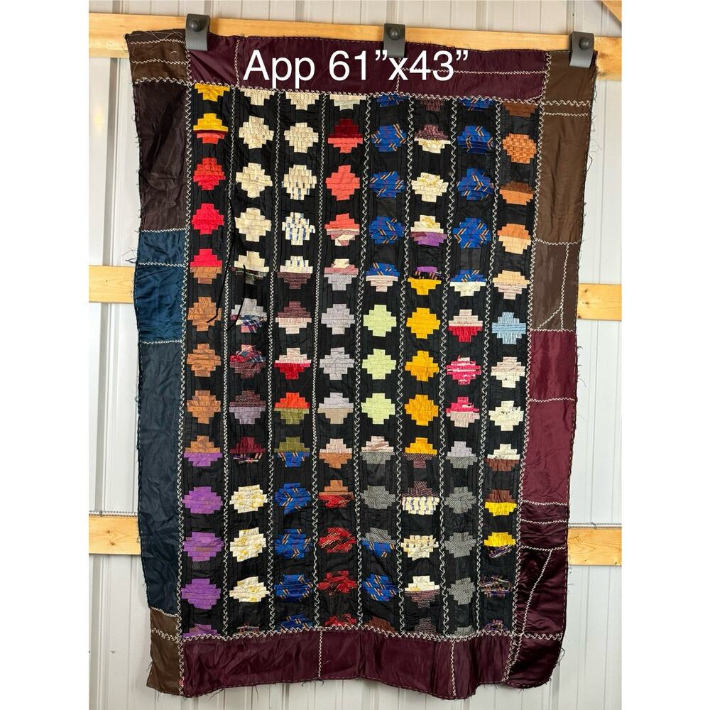 STUNNING Handmade Quilt W Beautiful Visual Pattern & Fabrics- Looks Very OLD